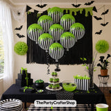12Pcs Halloween Black White Green Foil Balloon Set, 18 Inch Reusable Mylar Party Decorations