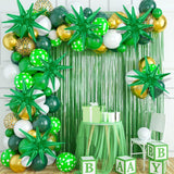 7Pcs Green Explosion Star Foil Balloons, 12 Point Star Burst Mylar Balloons, Birthday Wedding Party Decor