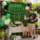 Green Black Birthday Party Decor Kit, Balloons, Fringe Curtain, Banner, Stars