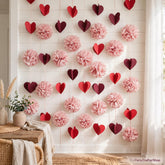 Dusty Rose Pink Party Decor Set | Tissue Pom Poms, Heart Garland (Valentine, Baby Shower)