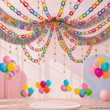 Rainbow Party Decoration Kit, Paper Chains, Silver Fringe, Gold Star Garland