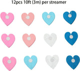 12Pack Heart Paper Streamers, 10Ft Crepe Garland, Multicolor Valentine Wedding Party Decoration