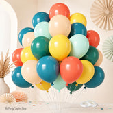 60Pcs Retro Rainbow Balloon Set, 12 Inch Vintage Multicolor Latex Balloons, Birthday Party Decoration