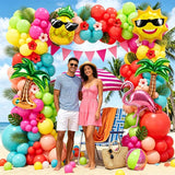 Tropical Summer Balloon Arch Kit, Hawaiian Luau Party Decor, Hot Pink Orange Yellow Balloons