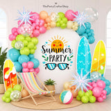 Tropical Balloon Arch Kit, Teal Pink Orange Yellow Garland, Iridescent Stars, Luau Party Decor