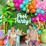 Tropical Luau Balloon Arch Kit | Olive Green, Hot Pink, Orange, Gold Hawaiian Garland