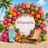 Tropical Hawaiian Balloon Arch Kit | Hot Pink, Olive, Orange, Gold Luau Garland