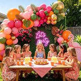 Tropical Hawaiian Balloon Arch Kit | Hot Pink, Orange, Gold, Olive Green Luau Garland