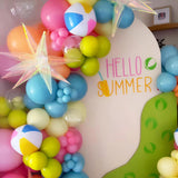 Summer Beach Balloon Arch Kit | Green, Pink, Blue Peach Garland Beach Balls, Iridescent Star