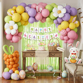 Easter Party Decorations Kit | Bunny Balloon Garland, Banner, Cake Toppers, Fringe Curtain