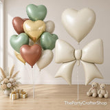 Heart Bow Balloons | Green Neutral Cream Gold Woodland Baby Shower Decor