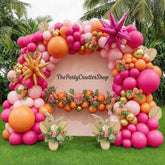 Pink Orange Balloon Arch Kit | Tropical Double Stuffed Garland, Star Foils (Party Decor)