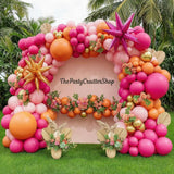 Pink Orange Balloon Arch Kit | Tropical Double Stuffed Garland, Star Foils (Party Decor)
