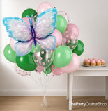 Pink Green Flower Balloons with Butterfly Foil | Garden Tea Party Decor