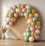Sage Green Pink Deer Confetti Balloons | Woodland Baby Shower Decor