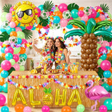 Tropical Luau Balloon Arch Kit | Hawaiian Garland with Flamingo, Palm Tree, Aloha Balloons