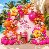 Tropical Balloon Arch Garland Kit | Hot Pink Orange Hibiscus Luau Party Decor