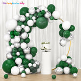 Dark Green White Silver Balloon Arch Garland Kit, Forest Metallic Party Decor