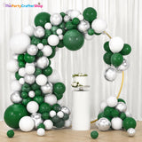 Dark Green White Silver Balloon Arch Garland Kit, Forest Metallic Party Decor