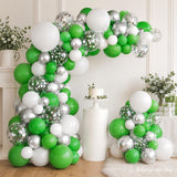 Green White Silver Balloon Arch Garland Kit, Metallic Party Decor