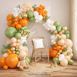 124Pcs Orange Green Balloon Arch Kit, Sage Green Nude Gold Pearl White Balloon Garland, Bridal Shower Baby Shower Party Decor