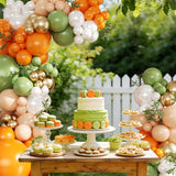 124Pcs Orange Green Balloon Arch Kit, Sage Green Nude Gold Pearl White Balloon Garland, Bridal Shower Baby Shower Party Decor