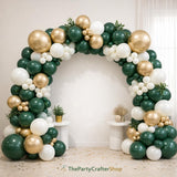 Emerald Green Gold Balloon Arch Kit, Hunter White Garland, Safari Birthday Party Decor