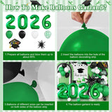 Graduation Balloon Garland Kit, Class of 2026 Green Black White Arch Party Decoration