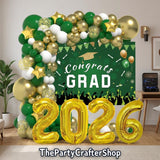 Class of 2026 Graduation Balloon Arch Kit, Green Gold Congrats Grad Party Backdrop Decorations