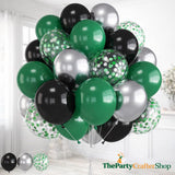35Pcs Green Black Silver Balloons, Dark Green Confetti Party Decor