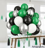 Green Black White Metallic Silver Balloon Set, Graduation Party Supplies
