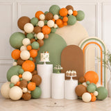 Sage Green Orange Brown Balloon Garland Arch Kit, Woodland Bear Baby Shower Decor