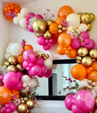 Pink Orange Balloon Garland Kit | Hot Pink Gold Confetti Star Balloons