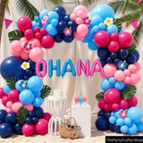 Pink Blue Tropical Balloon Arch Kit | OHANA Hawaiian Party Decor, Palm Leaves, Flowers