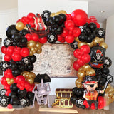 Pirate Balloon Arch Kit | Red, Black, Gold Balloons, Pirate Ship Foil (Party Decor)