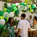 Green Balloon Set, Dark Lime Confetti, White Party Decor