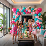 Tropical Aloha Balloon Arch Kit | Pink Teal Palm Leaves Hawaiian Party Decor