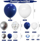 Navy Blue Silver Balloon Arch Kit, White Confetti Garland, Party Decor