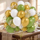 Sage Green Gold White Confetti Balloon Garland Kit, Boho Party Decorations