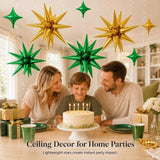 18Pcs Green Gold Star Balloon Set, 22 Inch Explosion Star Foil Balloons, Disco Birthday Party Decor