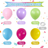 60Pcs Pastel Rainbow Balloons, Pink Purple Blue Yellow Green Party Arch Baby Shower Decor