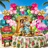 Tropical Flamingo Balloon Arch Kit | Hot Pink Green Gold Luau Party Decor