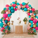 Teal Pink Gold Balloon Arch Garland Kit | Double Stuffed Tropical Party Decor