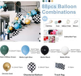 Retro Race Car Balloon Garland Kit | Green, Blue, Black, White, Gold Balloons, Checkered Flags