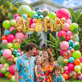 Tropical Balloon Arch Kit | Olive, Hot Pink, Orange, Rose Gold Garland | Aloha Party Decor