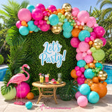 Tropical Luau Balloon Arch Kit | Olive Green, Hot Pink, Orange, Gold Hawaiian Garland