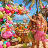 Tropical Balloon Arch Kit | Olive Green, Hot Pink, Orange, Rose Gold, Confetti Garland | Luau Party Decor