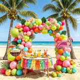 Tropical Balloon Arch Kit | Olive Green, Hot Pink, Orange, Rose Gold, Confetti Garland | Luau Party Decor