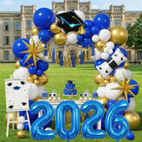 Graduation Balloon Arch Kit | Royal Blue, White, Gold, 2026 Numbers, Cap