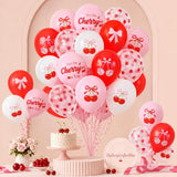 Cherry Print Balloons, Pink Red Summer Party Decor, Girls Birthday Baby Shower